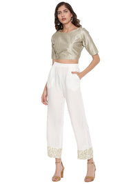De Moza Ladies White Embroidered Palazzo - De Moza (1597259939903)