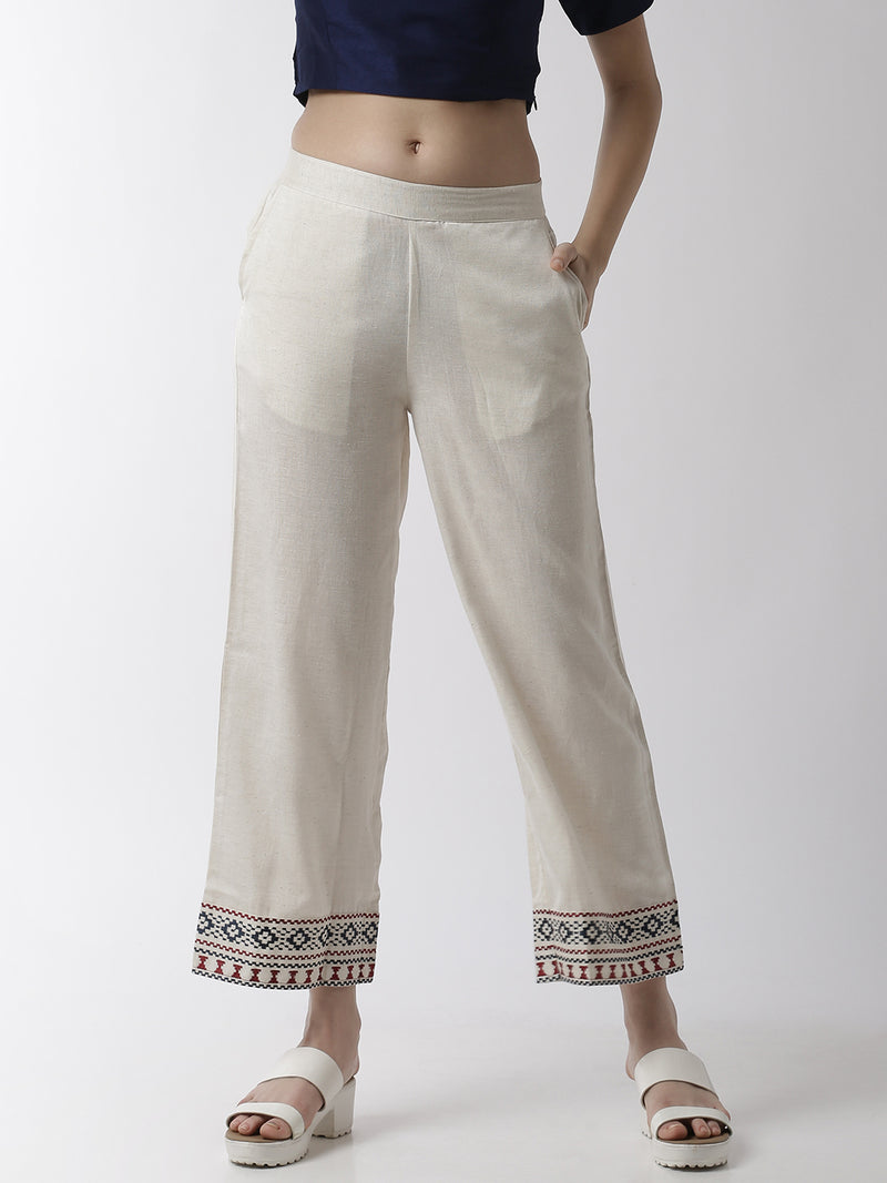 De Moza Women's Regular Palazzo Woven Bottom Embrodry Cotton Natural - De Moza (4499733741631)