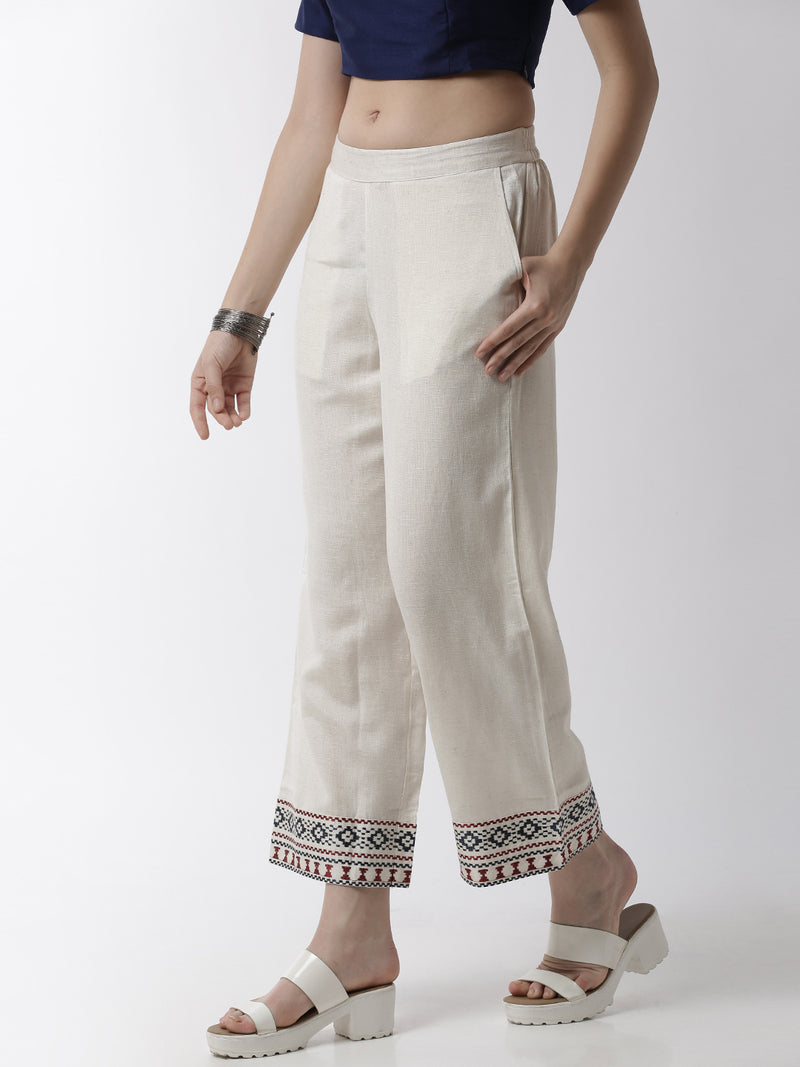 De Moza Women's Regular Palazzo Woven Bottom Embrodry Cotton Natural - De Moza (4499733741631)