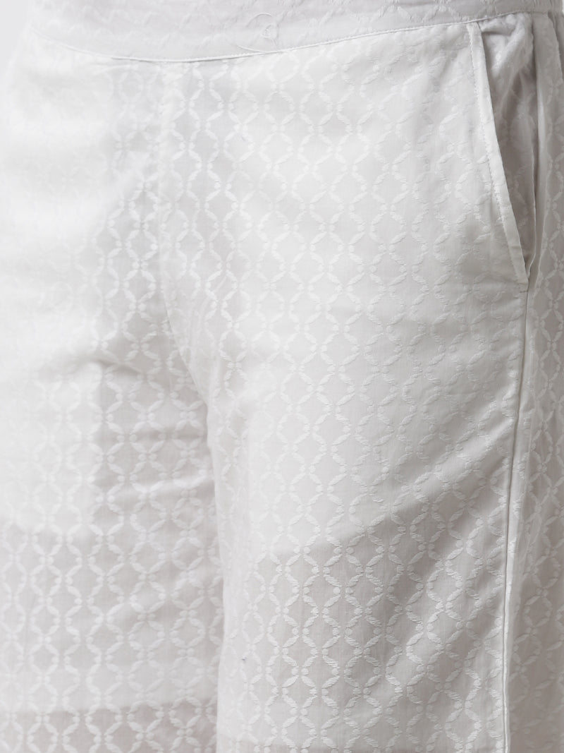 De Moza Women's Regular Palazzo Woven Bottom Embrodry Cotton White - De Moza (4499733774399)