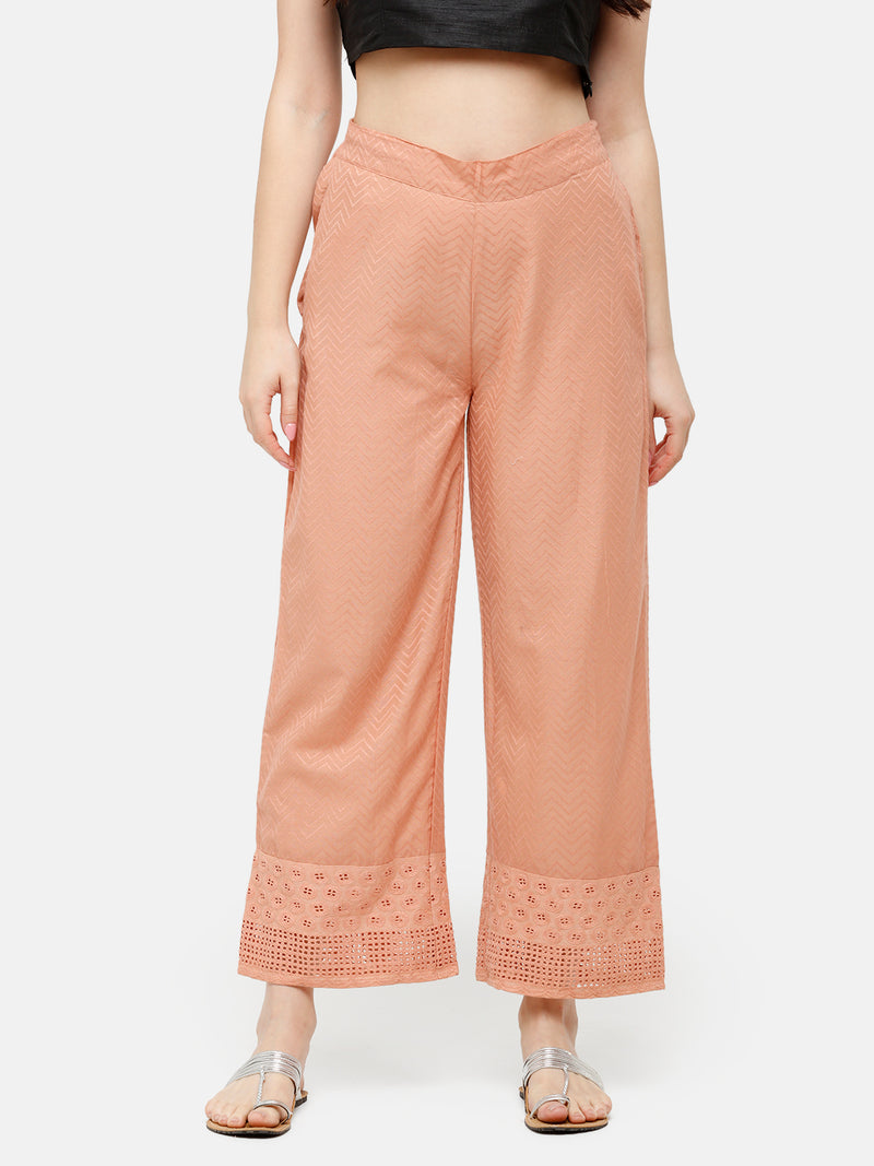 De Moza Women's Regular Palazzo Woven Bottom Embrodry Cotton Duskey Pink - De Moza (4885588017215)