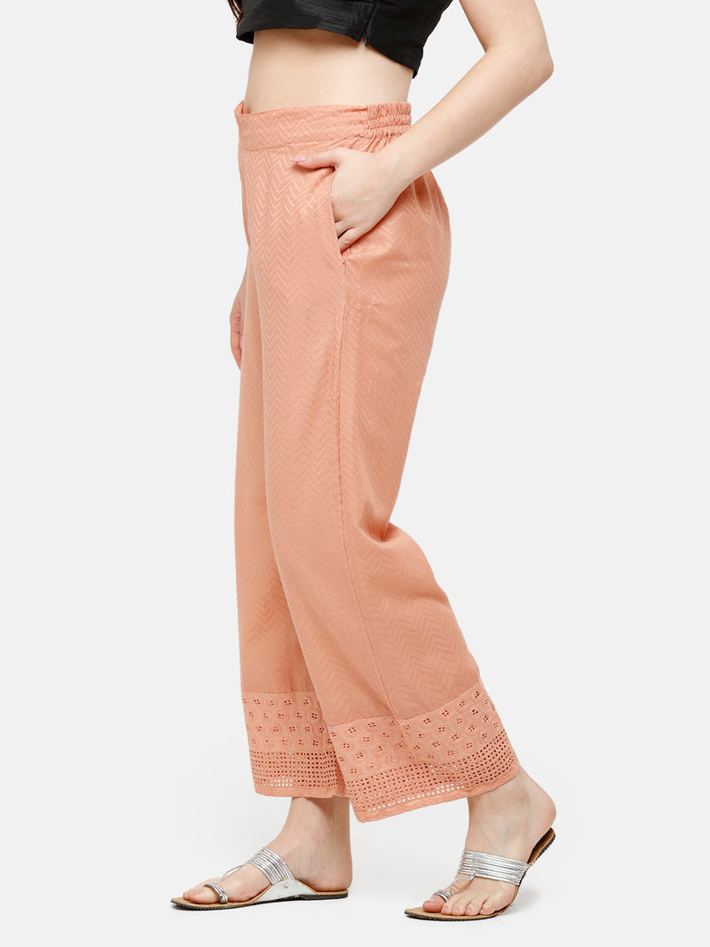 De Moza Women's Regular Palazzo Woven Bottom Embrodry Cotton Duskey Pink - De Moza (4885588017215)