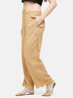 De Moza Women's Regular Palazzo Woven Bottom Embrodry Rayon Golden Beige - De Moza (4885588115519)
