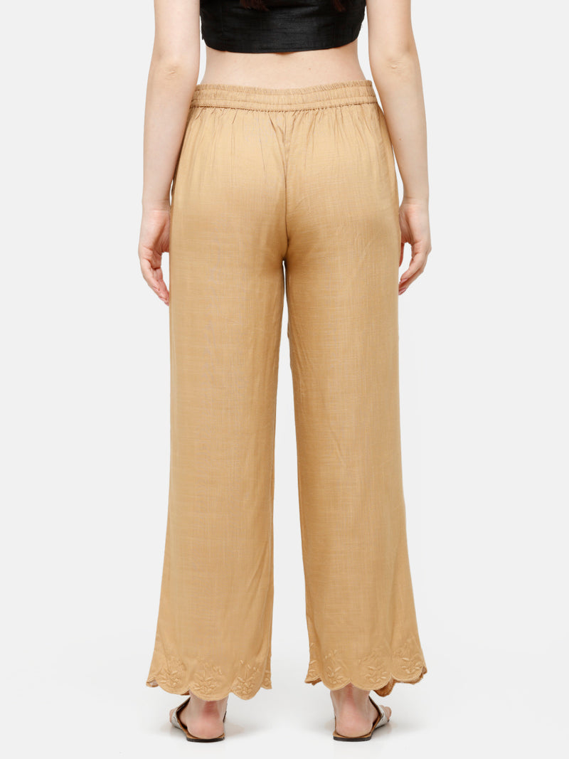 De Moza Women's Regular Palazzo Woven Bottom Embrodry Rayon Golden Beige - De Moza (4885588115519)