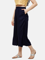 De Moza Women's Crop Palazzo Woven Bottom Solid Rayon Dark Navy Blue - De Moza (4885588639807)