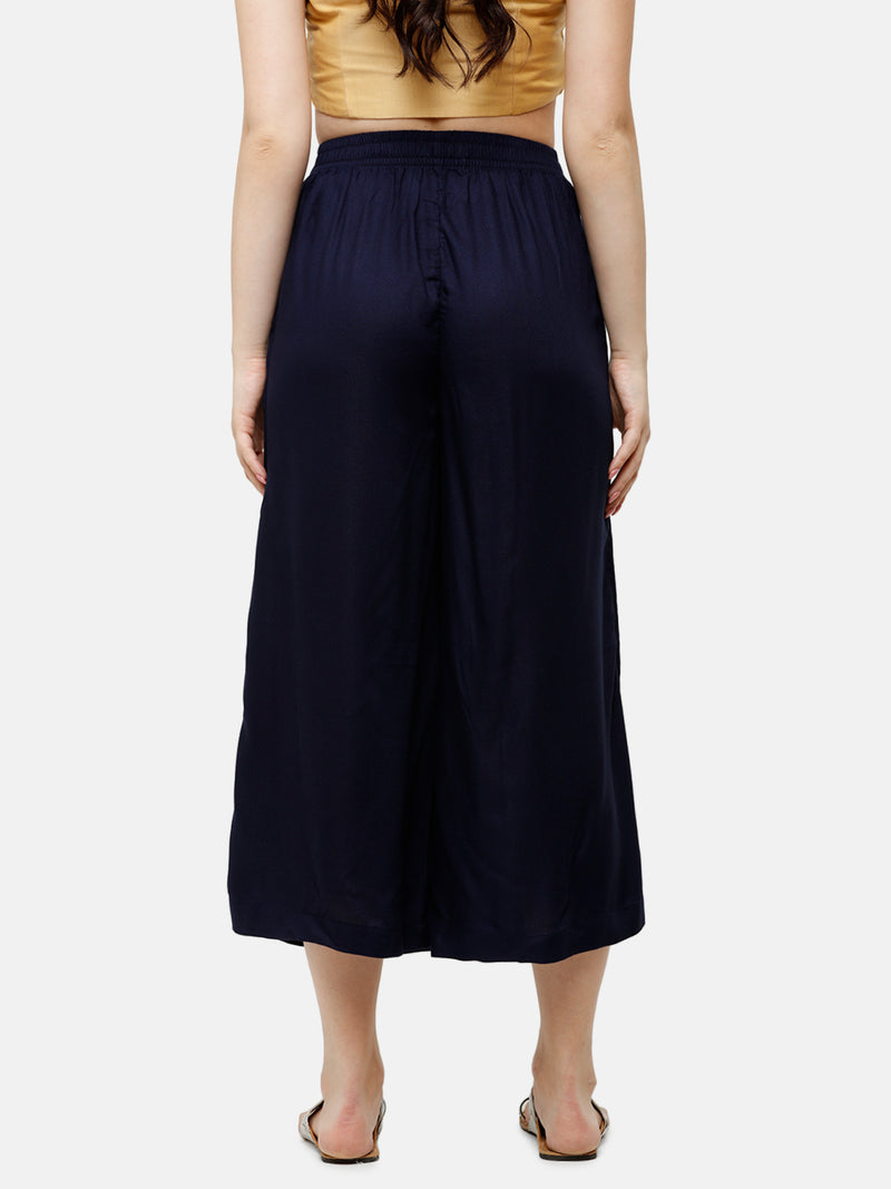 De Moza Women's Crop Palazzo Woven Bottom Solid Rayon Dark Navy Blue - De Moza (4885588639807)