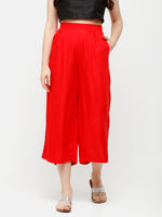 De Moza Women's Crop Palazzo Woven Bottom Solid Rayon Red - De Moza (4885588705343)