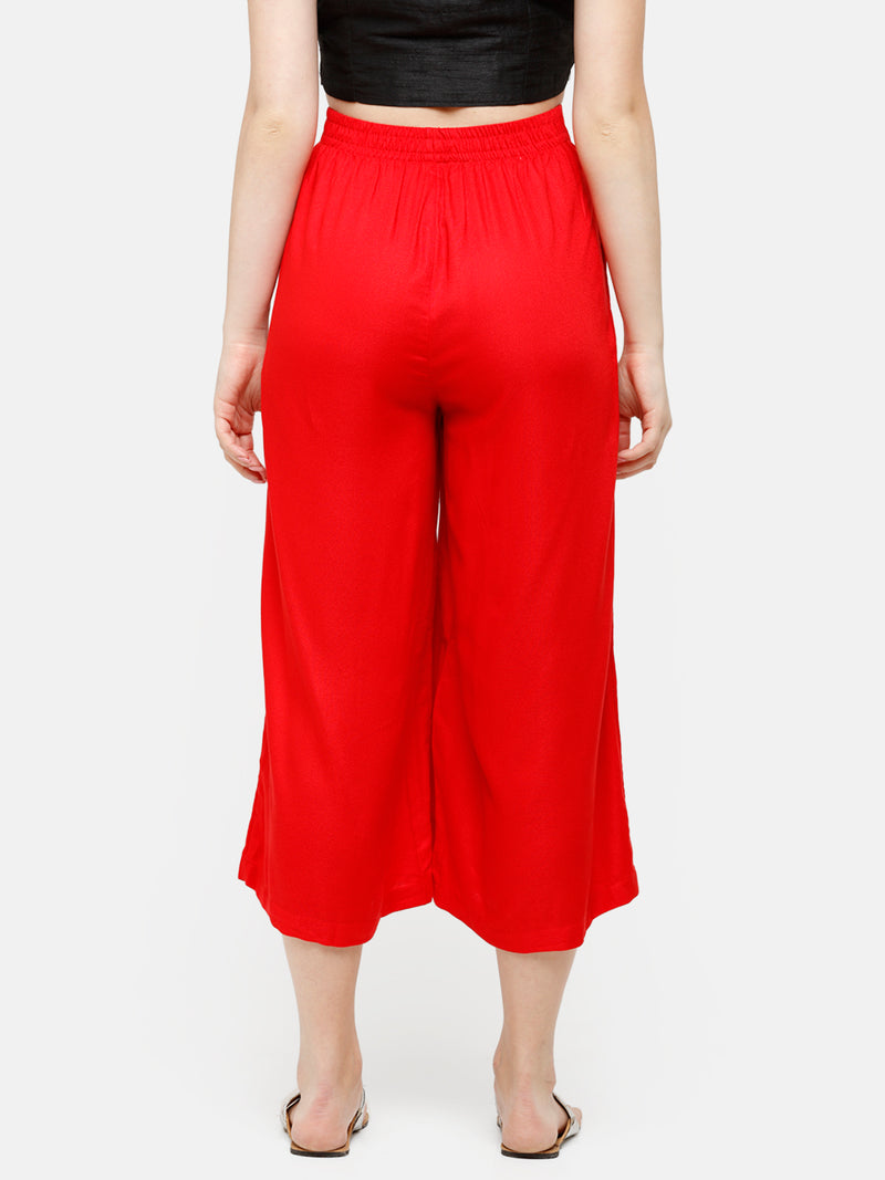 De Moza Women's Crop Palazzo Woven Bottom Solid Rayon Red - De Moza (4885588705343)