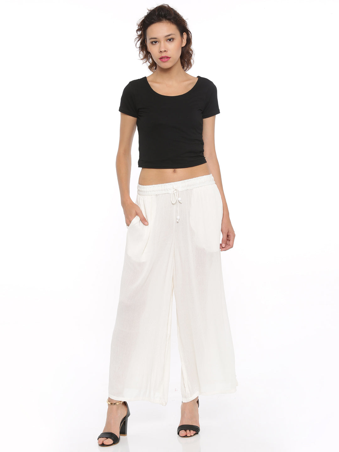 De Moza Women's Palazzo Solid Rayon Offwhite - De Moza (4465228546111)