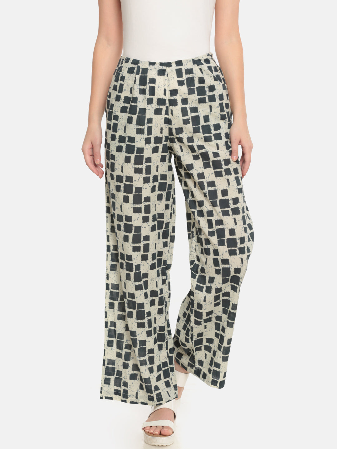 De Moza Ladies Printed Regular Palazzo Dark Grey - De Moza (682119626815)