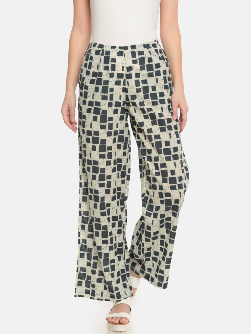 De Moza Ladies Printed Regular Palazzo Dark Grey - De Moza (682119626815)