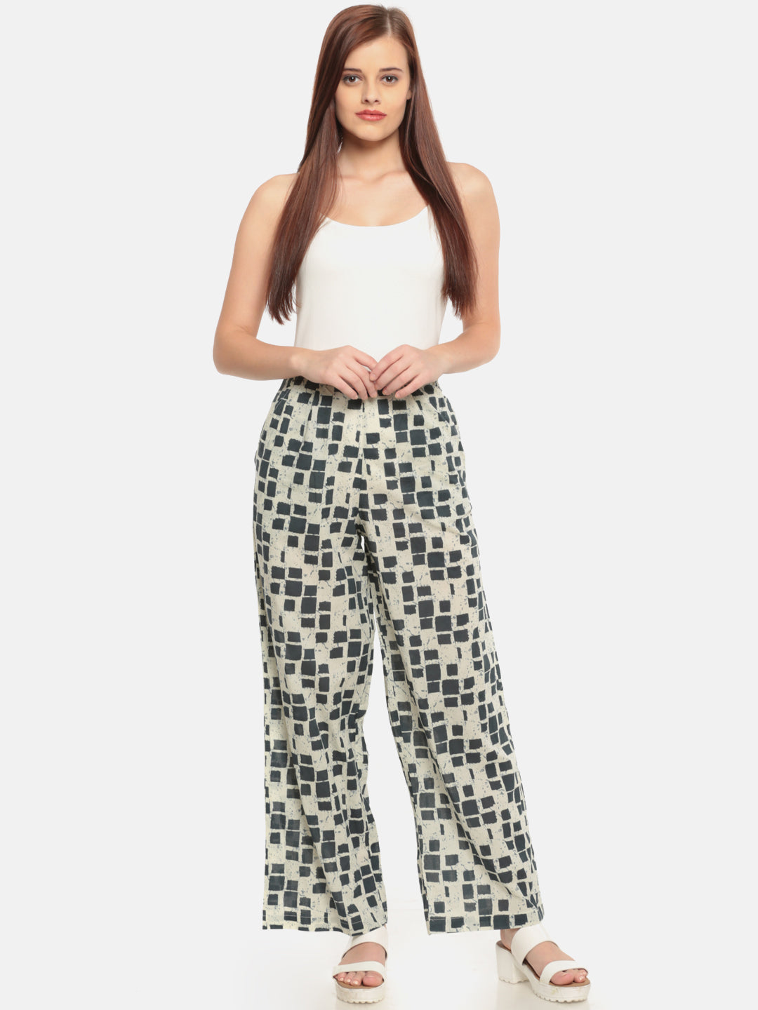De Moza Ladies Printed Regular Palazzo Dark Grey - De Moza (682119626815)