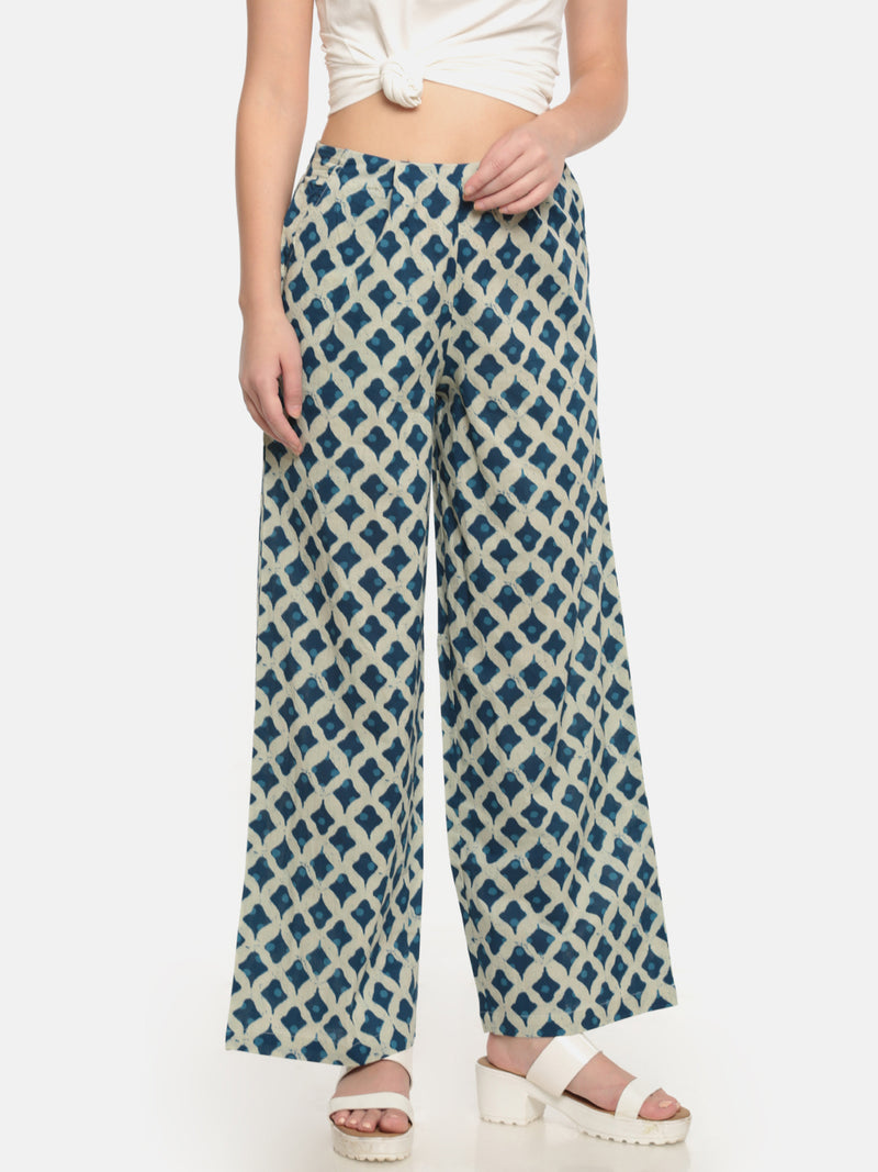 De Moza Ladies Printed Regular Palazzo Offwhite - De Moza (682102063167)
