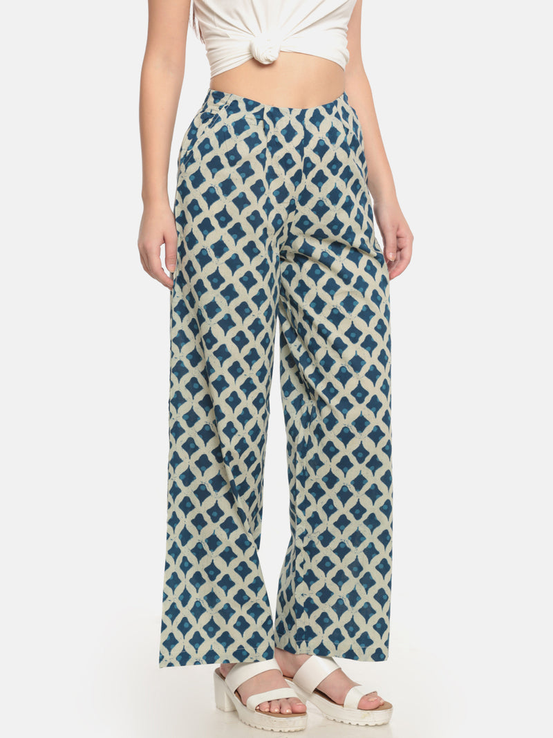 De Moza Ladies Printed Regular Palazzo Offwhite - De Moza (682102063167)