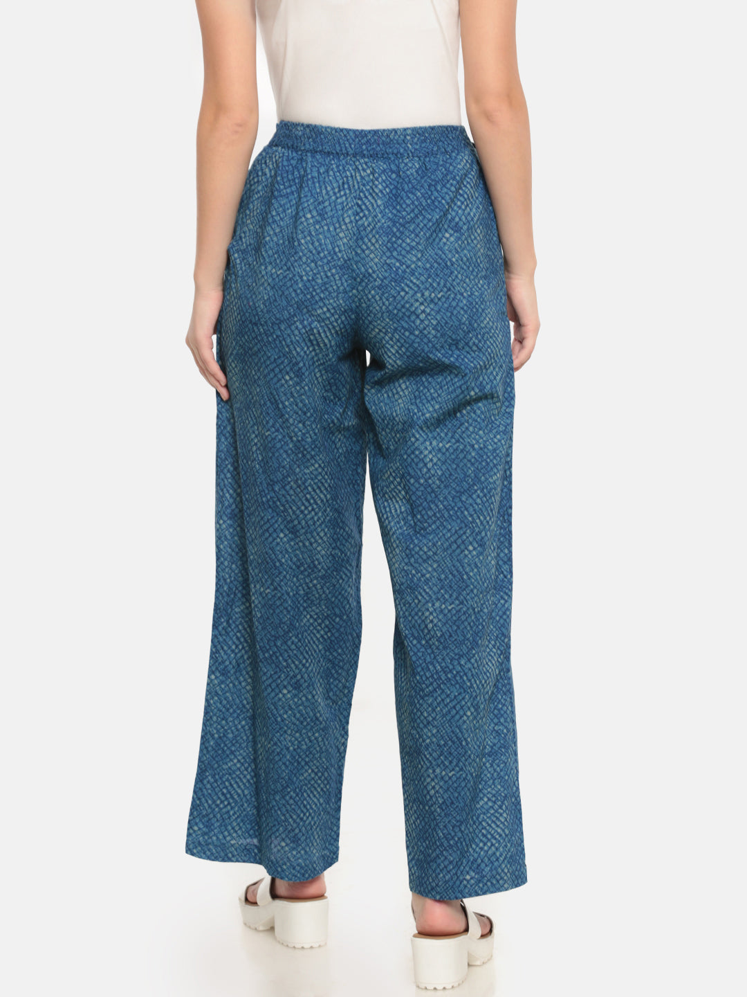 De Moza Ladies Printed Regular Palazzo Indigo Blue - De Moza (682093183039)