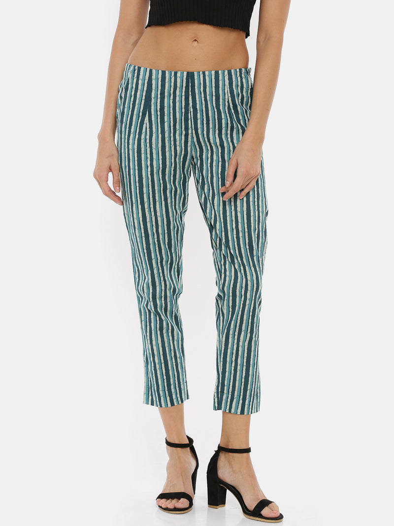 De Moza- Ladies Green Stripes Straight Pant - De Moza (1737887940671)