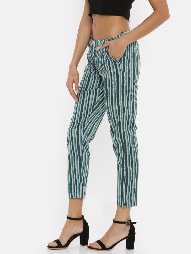 De Moza- Ladies Green Stripes Straight Pant - De Moza (1737887940671)
