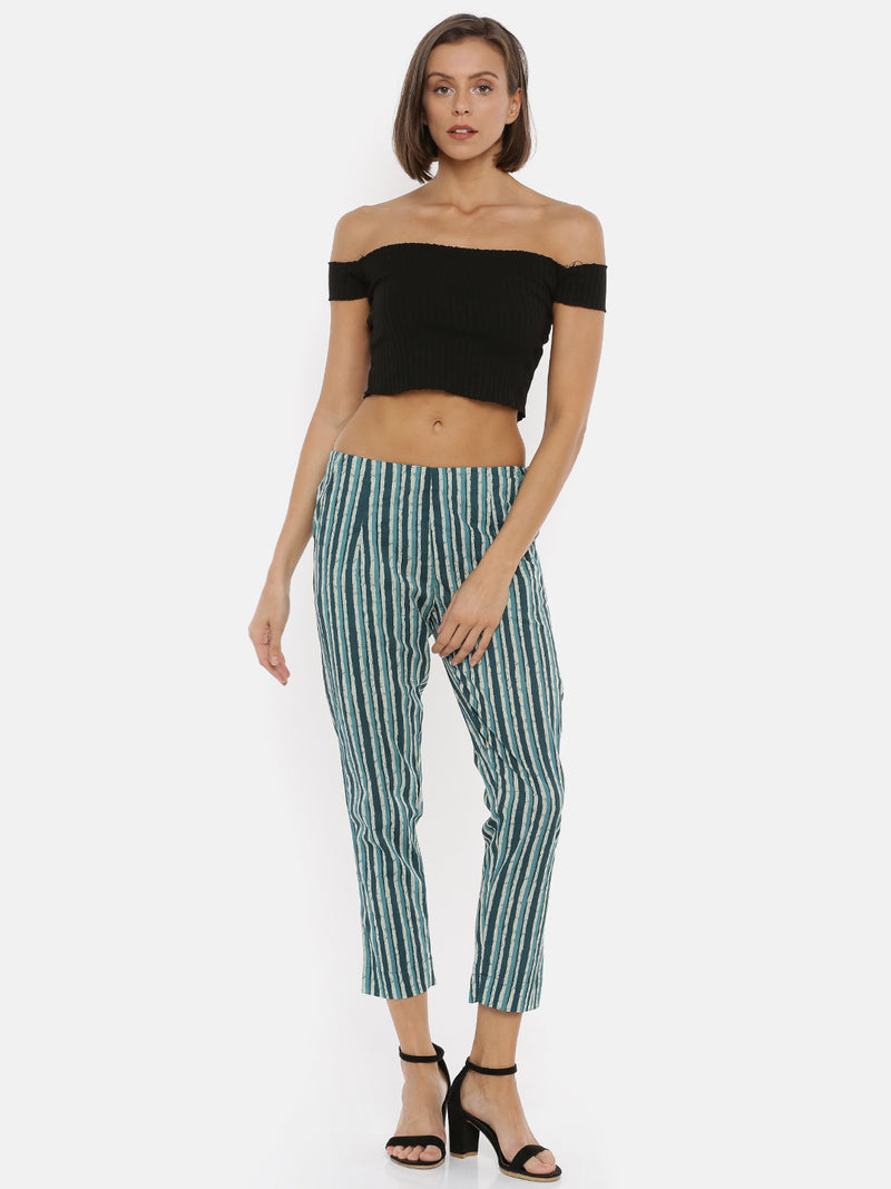 De Moza- Ladies Green Stripes Straight Pant - De Moza (1737887940671)