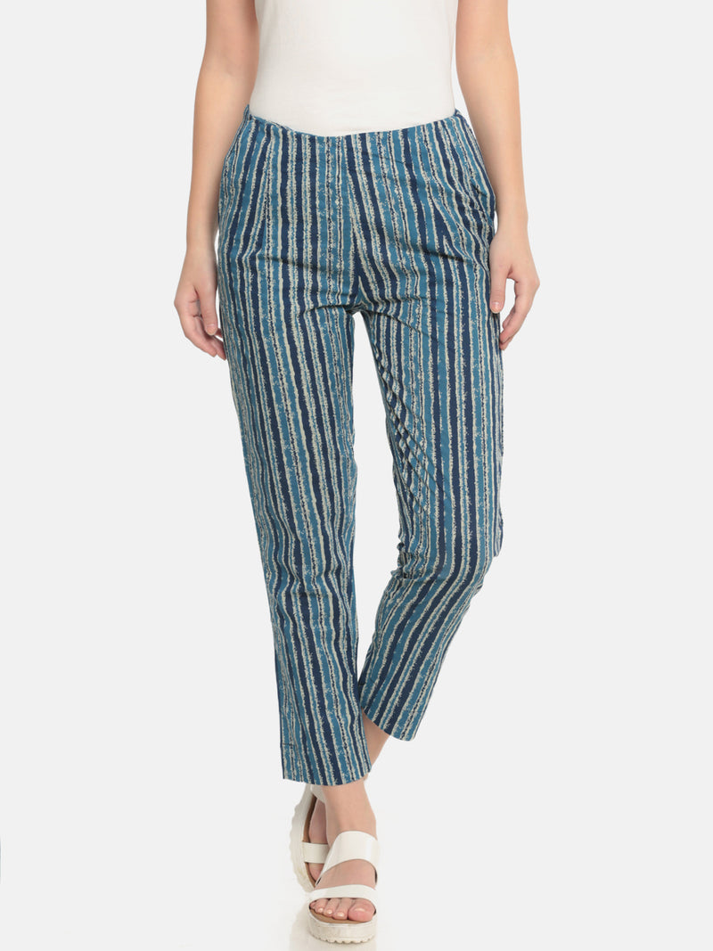 De Moza Women's Regular Printed Palazzo Cotton Indigo Blue - De Moza (4465228972095)