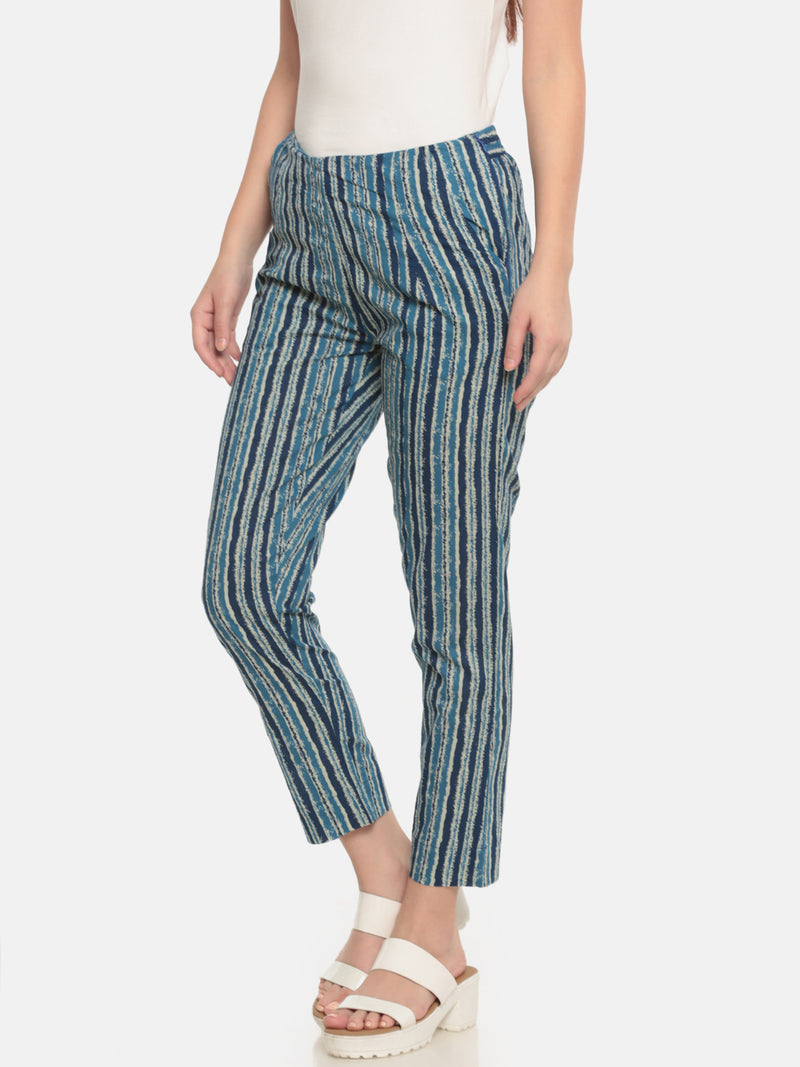 De Moza Women's Regular Printed Palazzo Cotton Indigo Blue - De Moza (4465228972095)