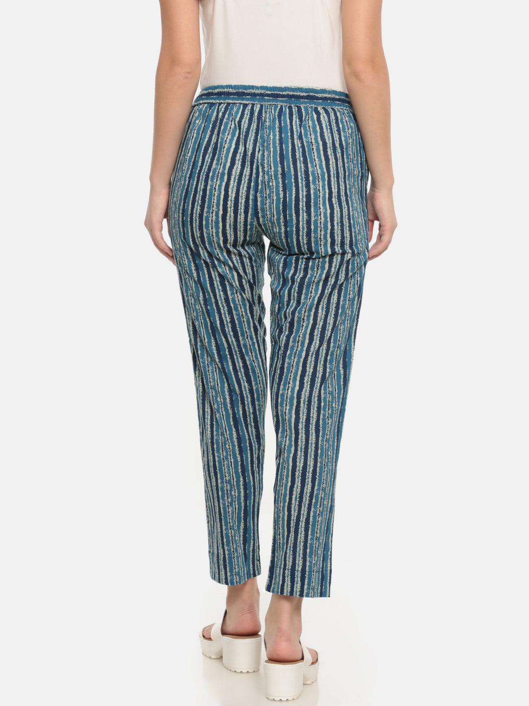 De Moza Women's Regular Printed Palazzo Cotton Indigo Blue - De Moza (4465228972095)