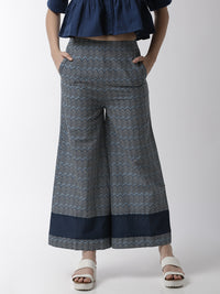 De Moza Women's Printed Palazzo Woven Bottom Cotton Indigo Blue - De Moza (4499733807167)