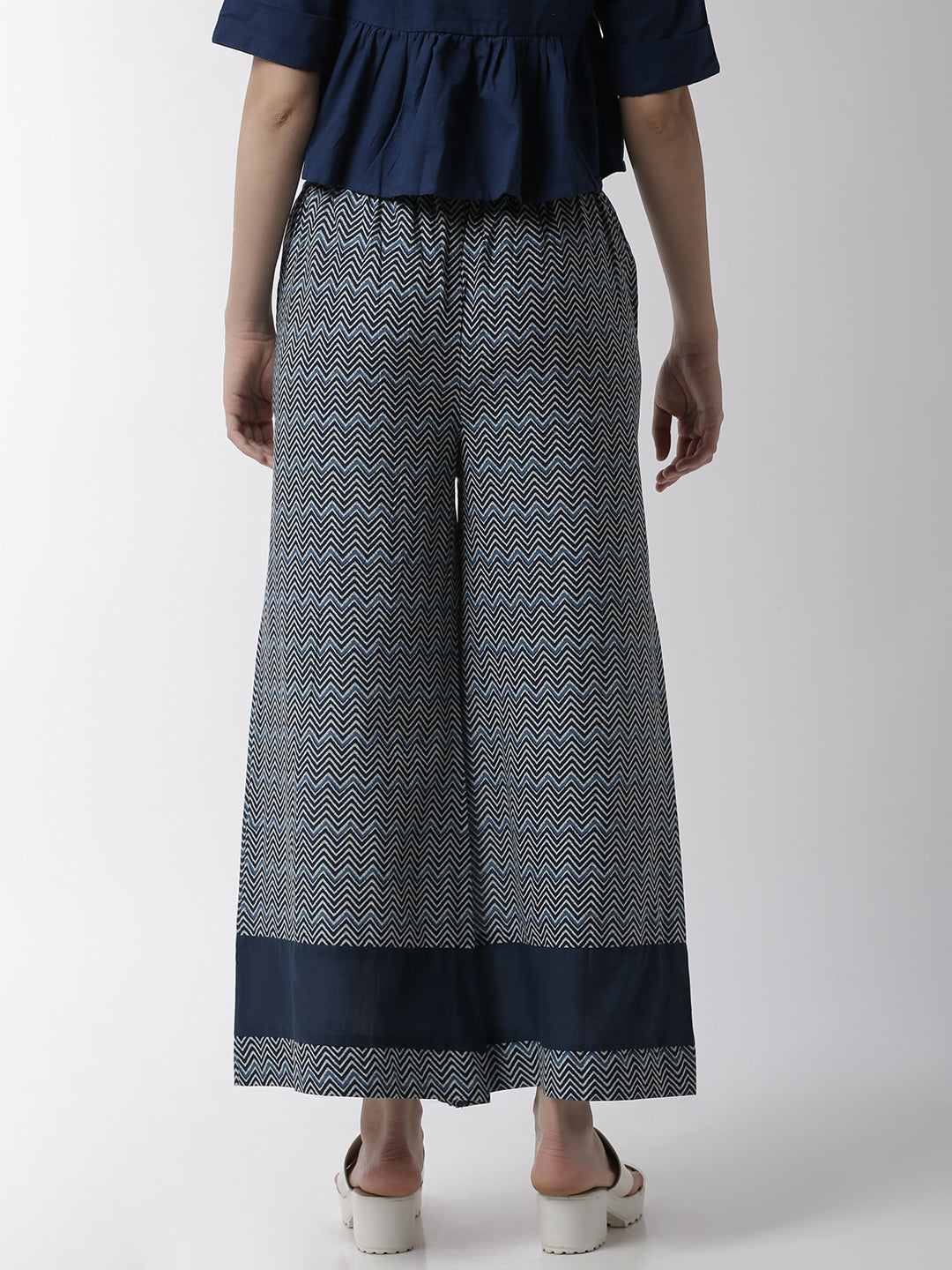 De Moza Women's Printed Palazzo Woven Bottom Cotton Indigo Blue - De Moza (4499733807167)