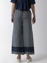 De Moza Women's Printed Palazzo Woven Bottom Cotton Indigo Blue - De Moza (4499733807167)