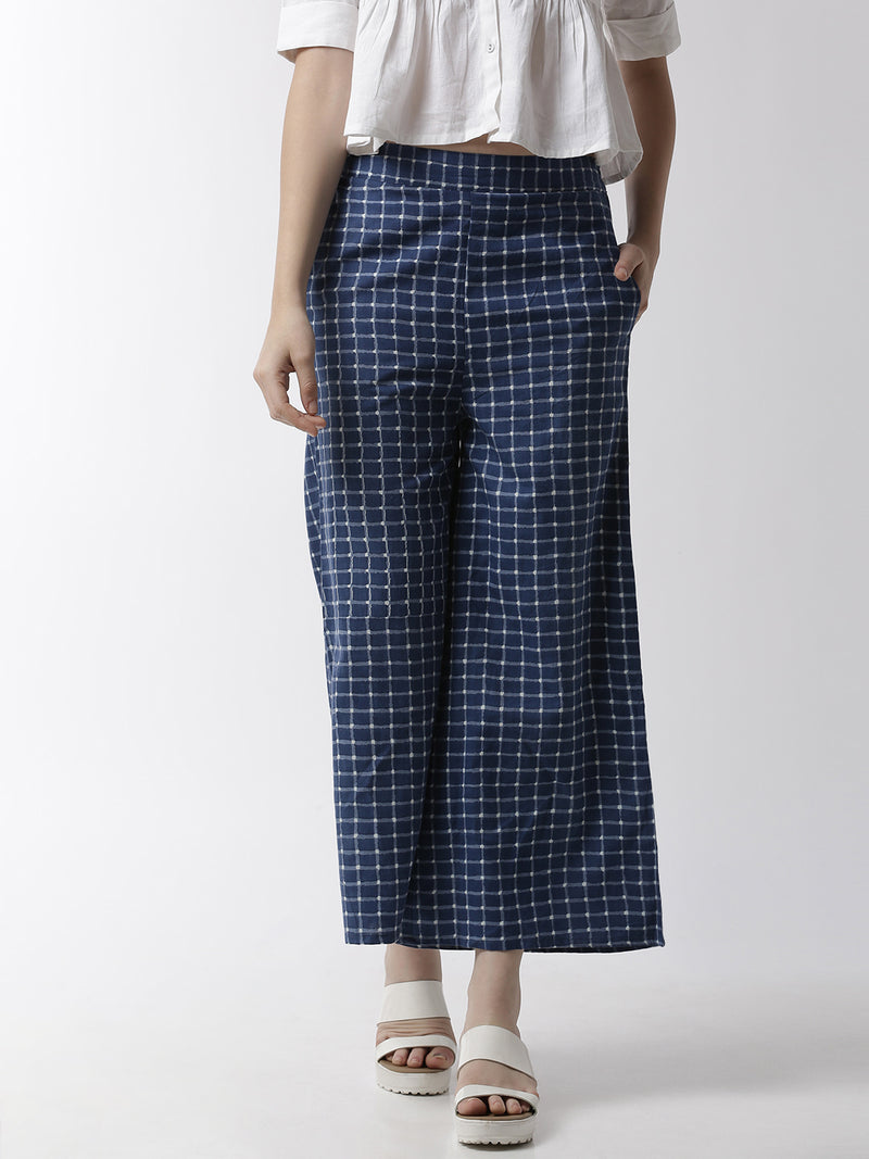 De Moza Women's Printed Palazzo Woven Bottom Cotton Indigo Blue - De Moza (4499733905471)