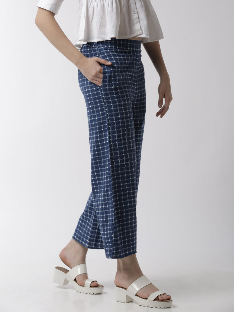 De Moza Women's Printed Palazzo Woven Bottom Cotton Indigo Blue - De Moza (4499733905471)