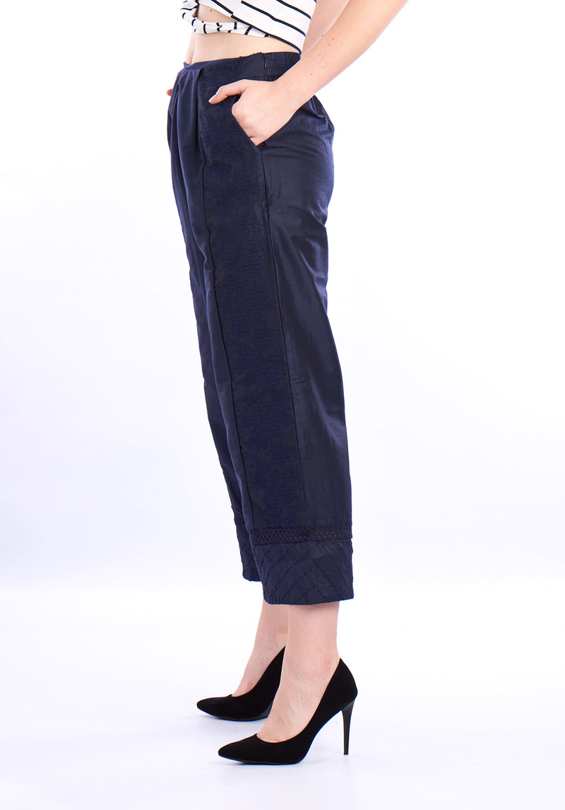 De Moza Ladies Printed Regular Palazzo Navy Blue - De Moza (1550369947711)