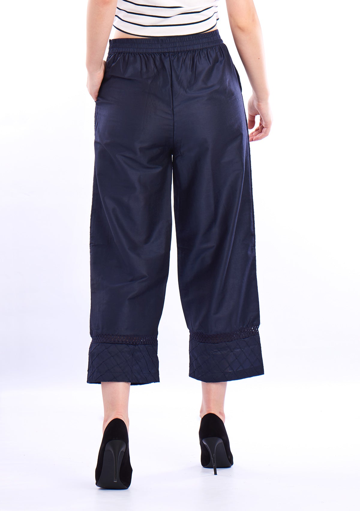 De Moza Ladies Printed Regular Palazzo Navy Blue - De Moza (1550369947711)