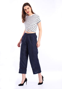 De Moza Ladies Printed Regular Palazzo Navy Blue - De Moza (1550369947711)