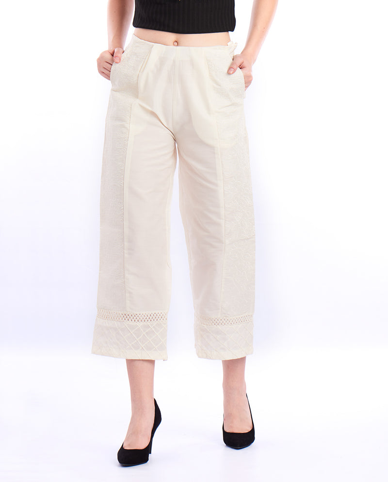 De Moza Ladies Printed Regular Palazzo Offwhite - De Moza (1550363689023)