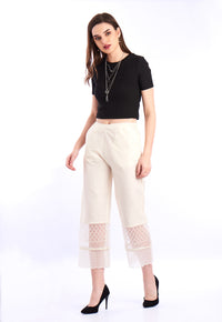 De Moza Ladies embroidery Regular Palazzo Offwhite - De Moza (1550610399295)