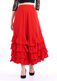 De Moza Ladies Ruffled Skirt Woven Bottom Solid Red - De Moza (1550689304639)