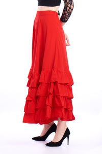 De Moza Ladies Ruffled Skirt Woven Bottom Solid Red - De Moza (1550689304639)