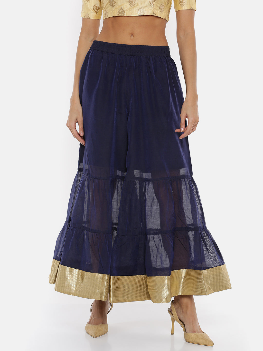 De Moza Ladies Printed Navy Blue Sharara Pant - De Moza (1738040148031)