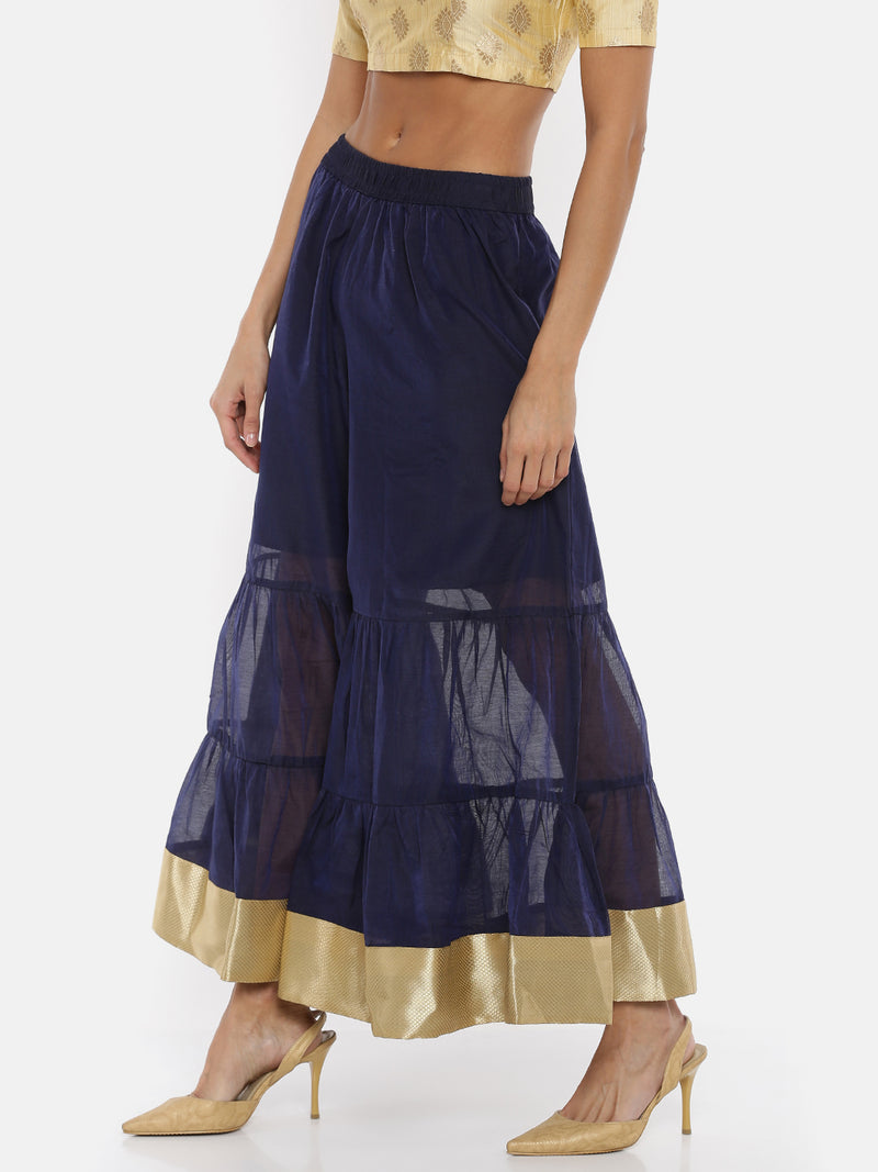 De Moza Ladies Printed Navy Blue Sharara Pant - De Moza (1738040148031)