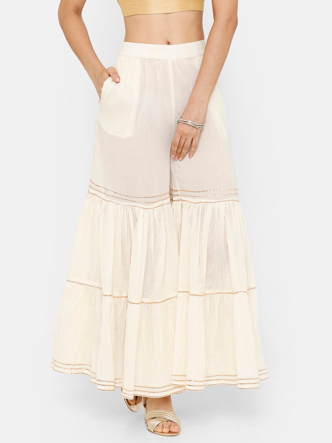 De Moza Women's Sharara Solid Cotton Offwhite - De Moza (4643545808959)