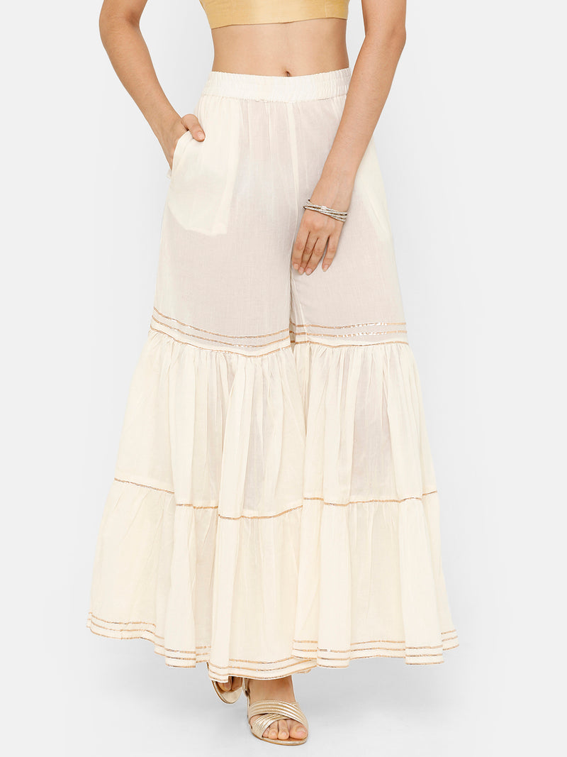 De Moza Women's Sharara Solid Cotton Offwhite - De Moza (4643545808959)