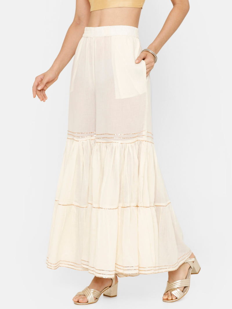 De Moza Women's Sharara Solid Cotton Offwhite - De Moza (4643545808959)