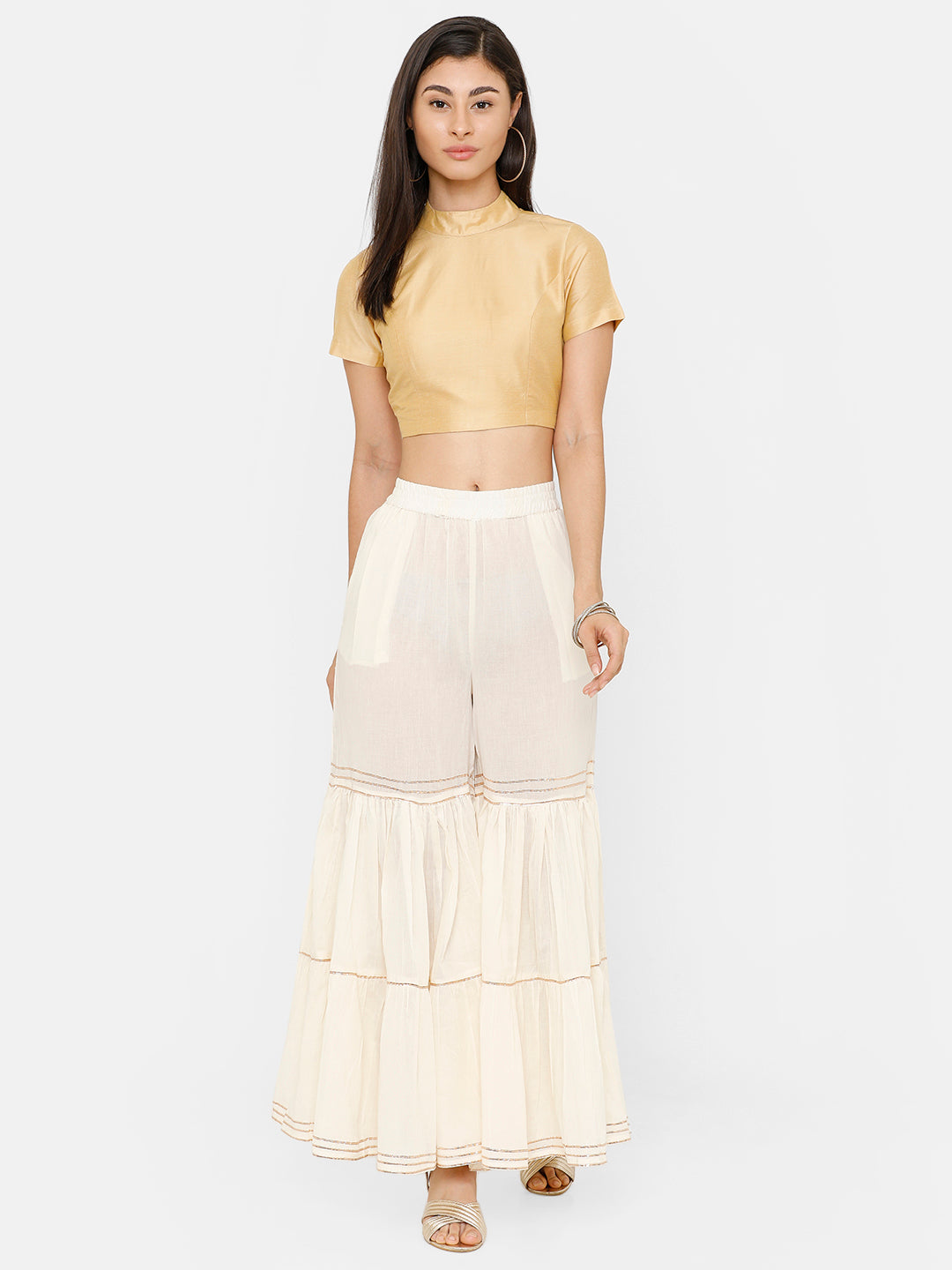 De Moza Women's Sharara Solid Cotton Offwhite - De Moza (4643545808959)
