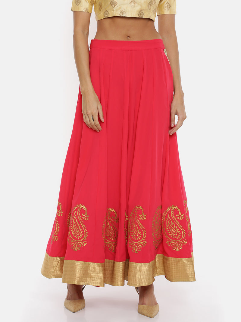 De Moza Ladies Printed Fuchsia Skirt - De Moza (1738200252479)