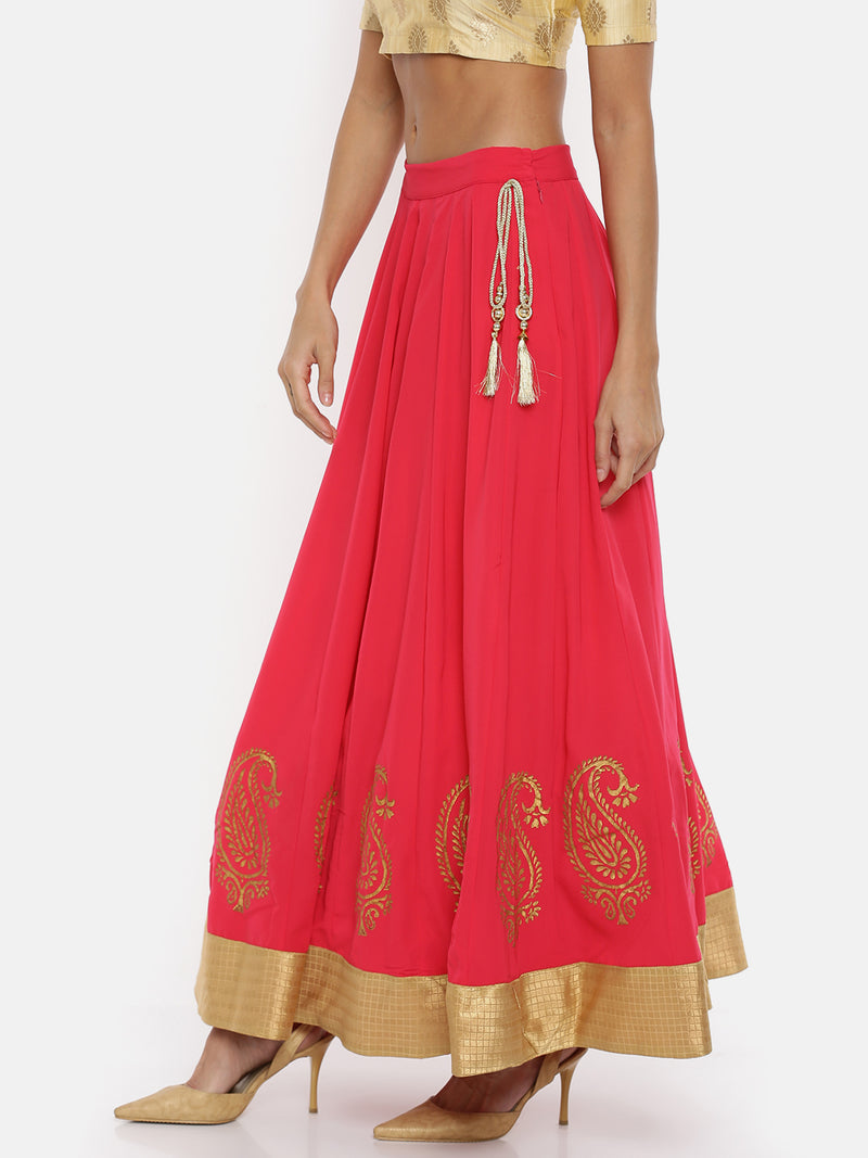 De Moza Ladies Printed Fuchsia Skirt - De Moza (1738200252479)