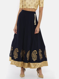 De Moza Ladies Printed Mid Night Blue Skirt - De Moza (1738226499647)