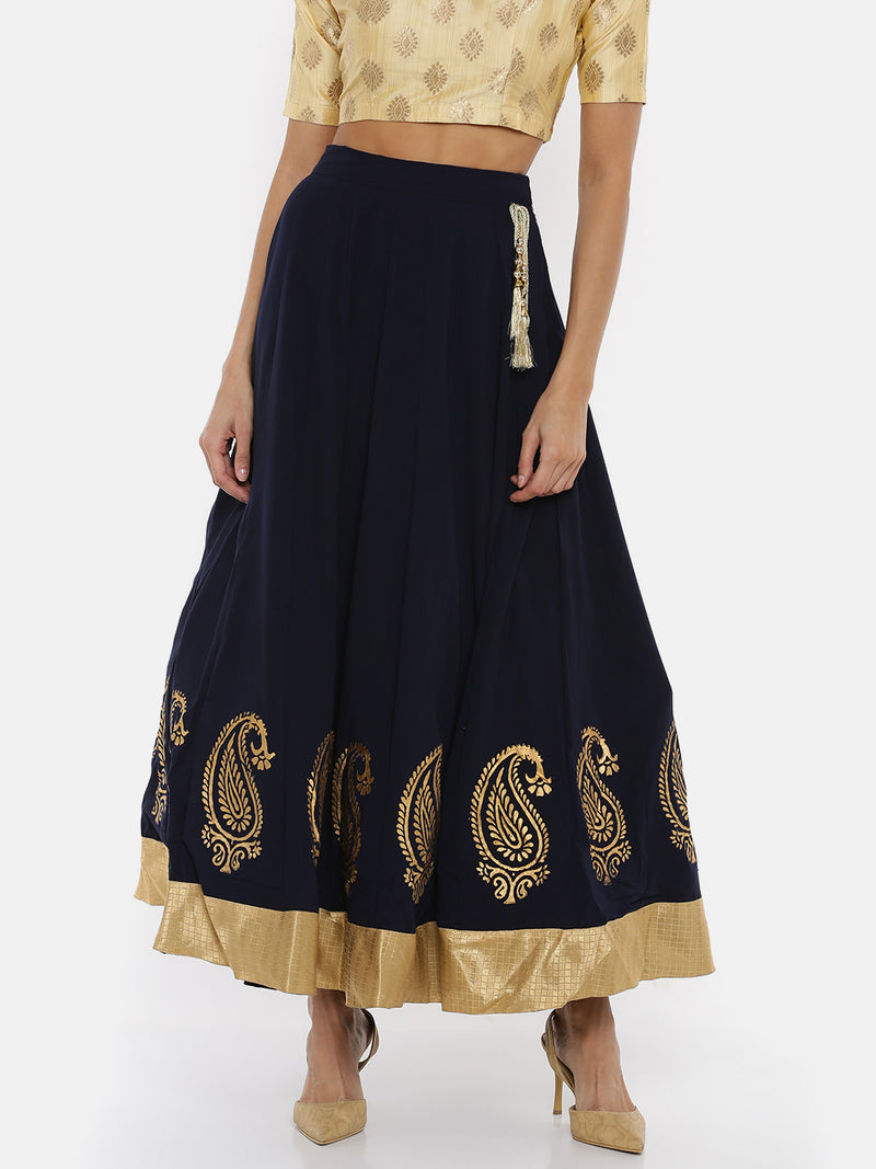 De Moza Ladies Printed Mid Night Blue Skirt - De Moza (1738226499647)