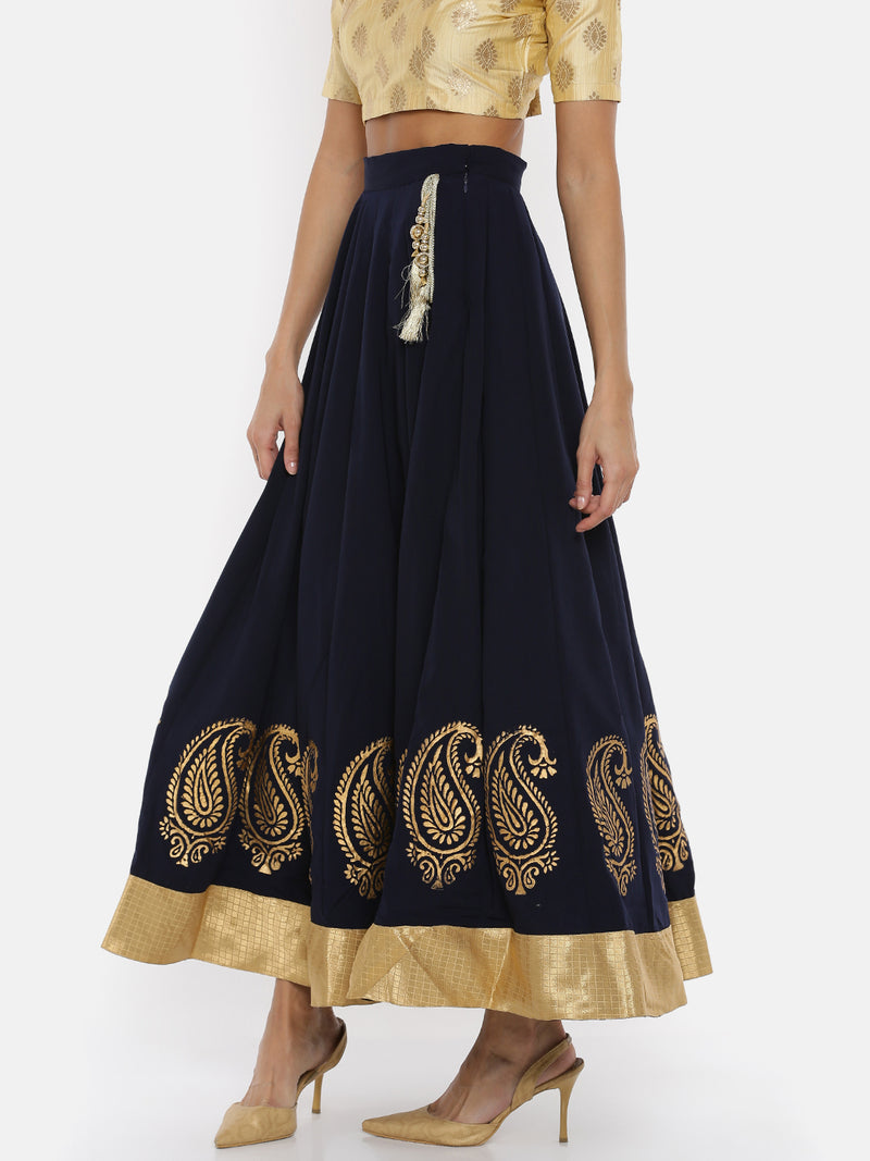 De Moza Ladies Printed Mid Night Blue Skirt - De Moza (1738226499647)