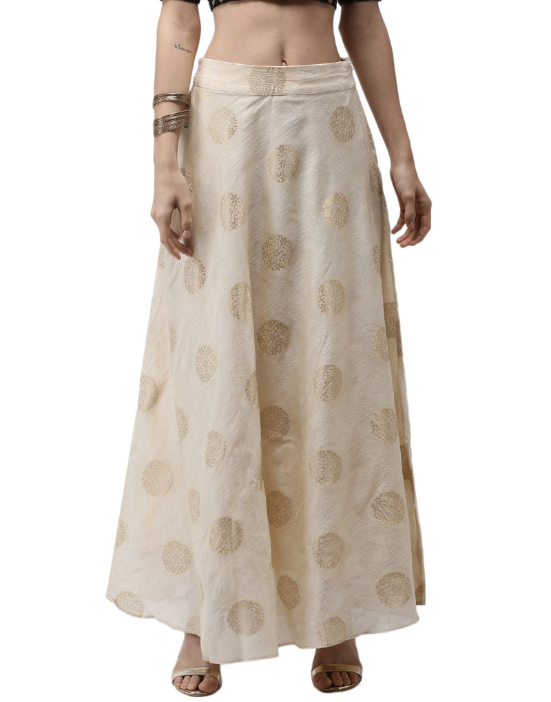 De Moza Women's Skirt Woven Bottom All Over Print Polyester Light Gold - De Moza (4462929477695)