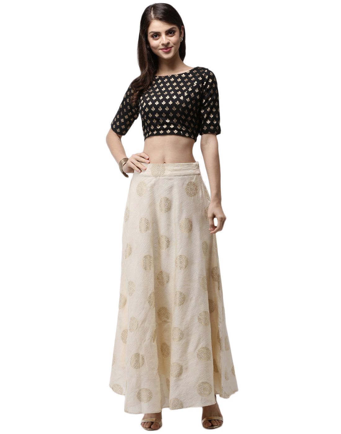 De Moza Women's Skirt Woven Bottom All Over Print Polyester Light Gold - De Moza (4462929477695)